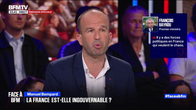 Pour Manuel Bompard (LFI) François Bayrou n'a pas l'air de comprendre que le chaos, c'est ce qu'il promet pour le pays #FaceABFM