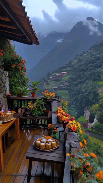 Resort Balcony Lounge, Camping Adventures, Rustic Patio, Misty Hills.
