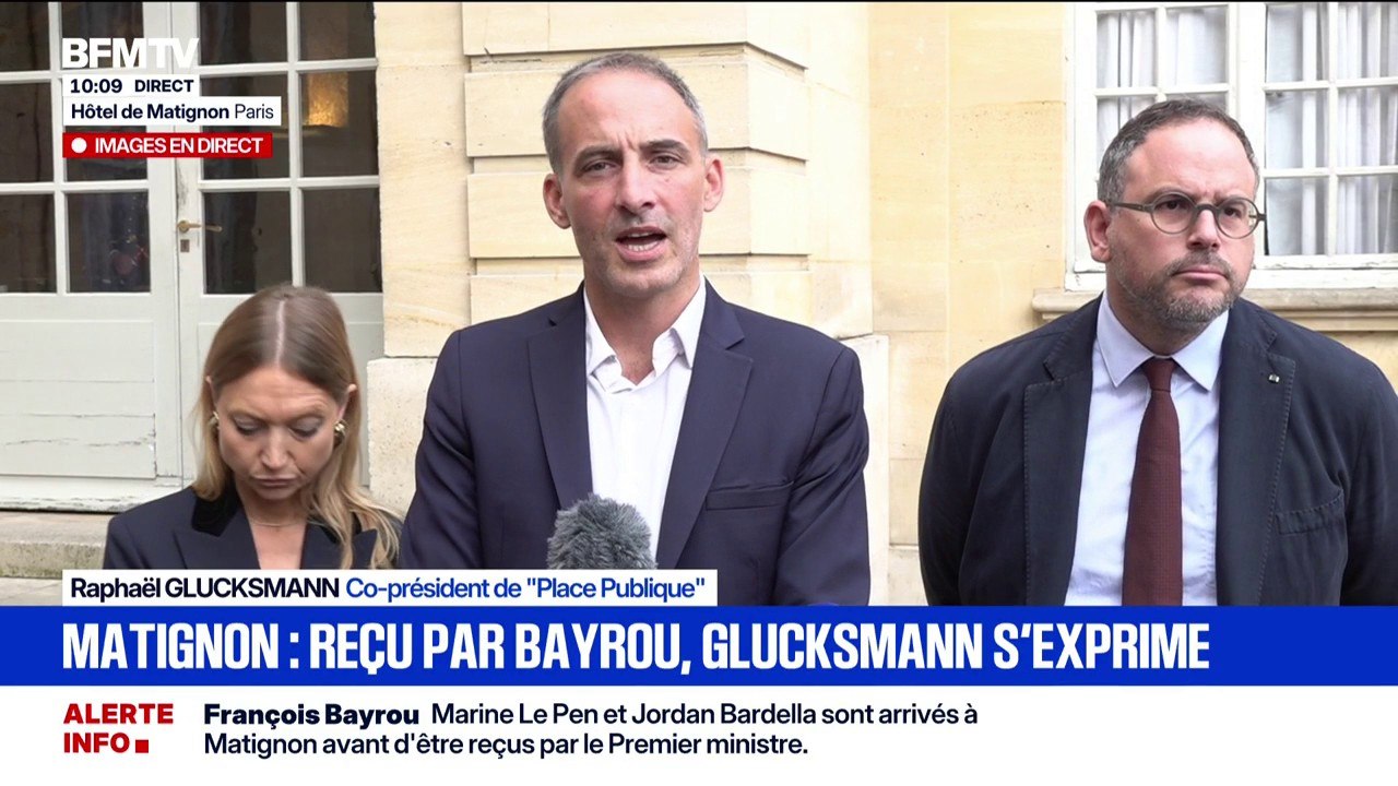 "Ce qui est réaliste c'est d'être capable de construire un processus de négociation pour obtenir une majorité pour un budget", souligne Raphaël Glucksmann après son entretien avec François Bayrou