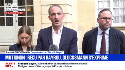 "Ce qui est réaliste c'est d'être capable de construire un processus de négociation pour obtenir une majorité pour un budget", souligne Raphaël Glucksmann après son entretien avec François Bayrou