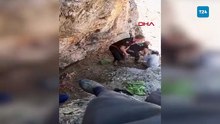 Dağda mahsur kalan 4 keçiyi itfaiye ekipleri kurtardı