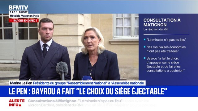 Marine Le Pen: François Bayrou a fait le choix d'appuyer sur le siège éjectable et de faire les consultations a posteriori