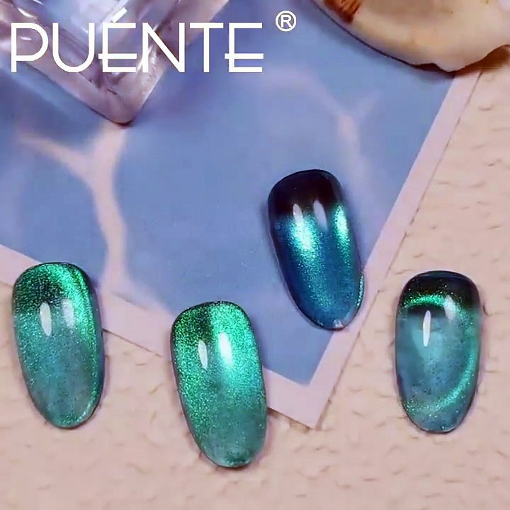 Green cat eye nails gel