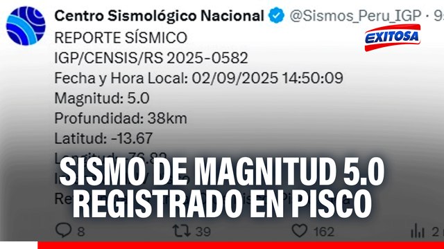 Sismo de magnitud 5.0 remeció Ica: Así se sintió el temblor en Exitosa Deportes