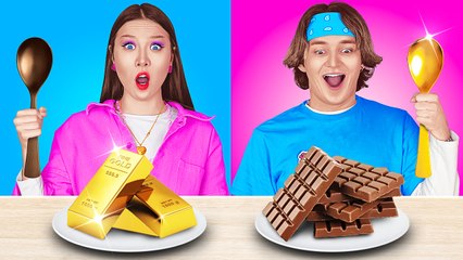 GARÇON vs FILLE : DÉFI CHOCOLAT ! NOURRITURE DÉLICIEUSE RICHE vs PAUVRE PENDANT 24H PAR 123 GO! FOOD