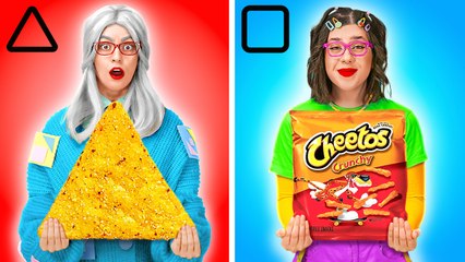 MOI VS MAMIE DÉFI NOURRITURE GÉOMÉTRIQUE *Astuces de Cuisine Simples et Secrètes* par 123 GO! FOOD