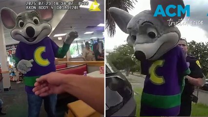 Wild moment Chuck E Cheese mascot is arrested by police