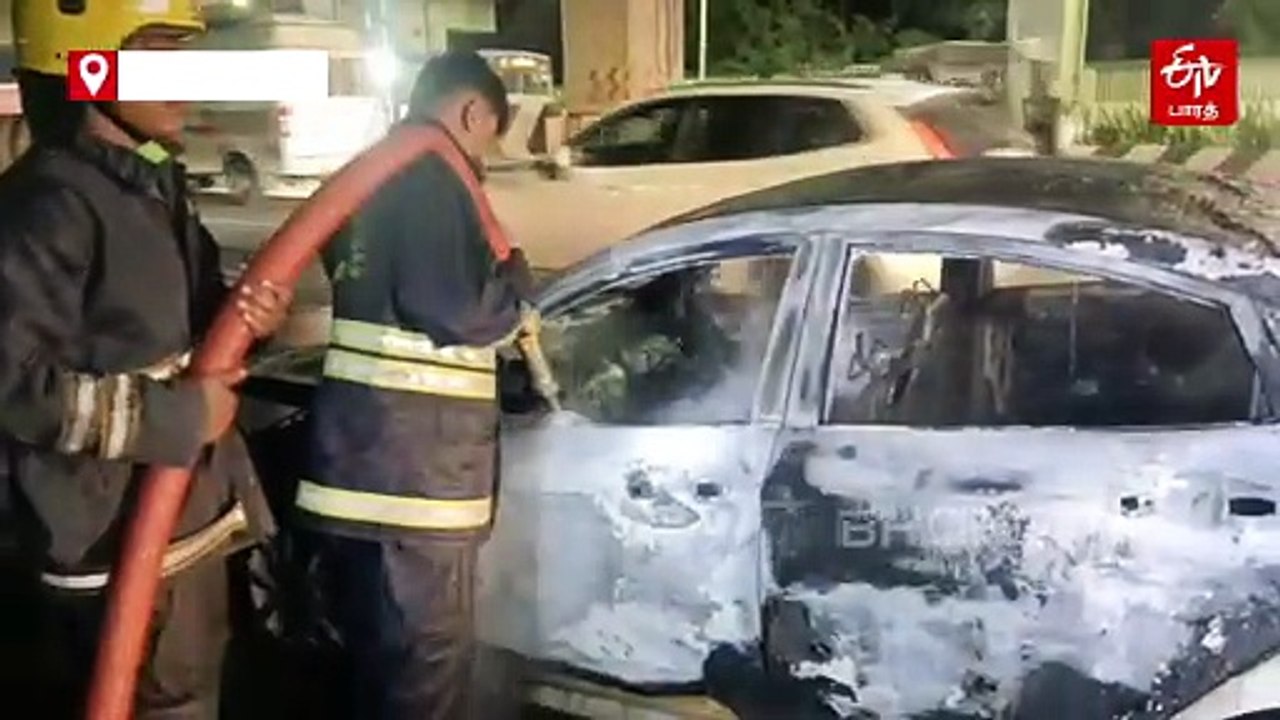 ஜிஎஸ்டி சாலையில் திடீரென தீப்பற்றி எரிந்த சொகுசு கார் - மயிரிழையில் உயிர் தப்பிய 6 பேர்!