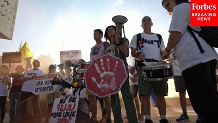Protestors Demanding End To War In Gaza Gather Outside The Israeli National Library In Jerusalem