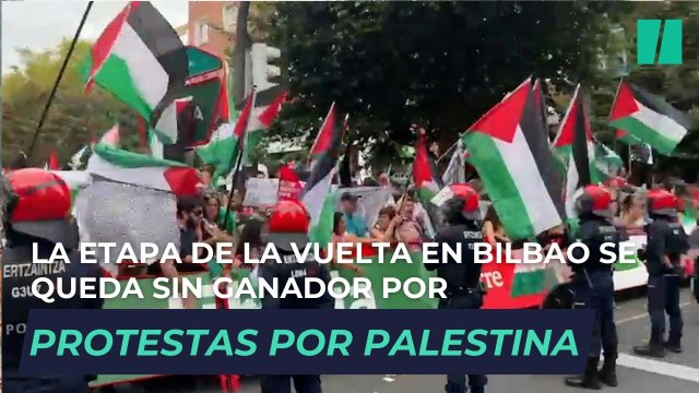 La etapa de La Vuelta en Bilbao se queda sin ganador y termina 3 kilómetros antes de lo previsto por las protestas por Palestina