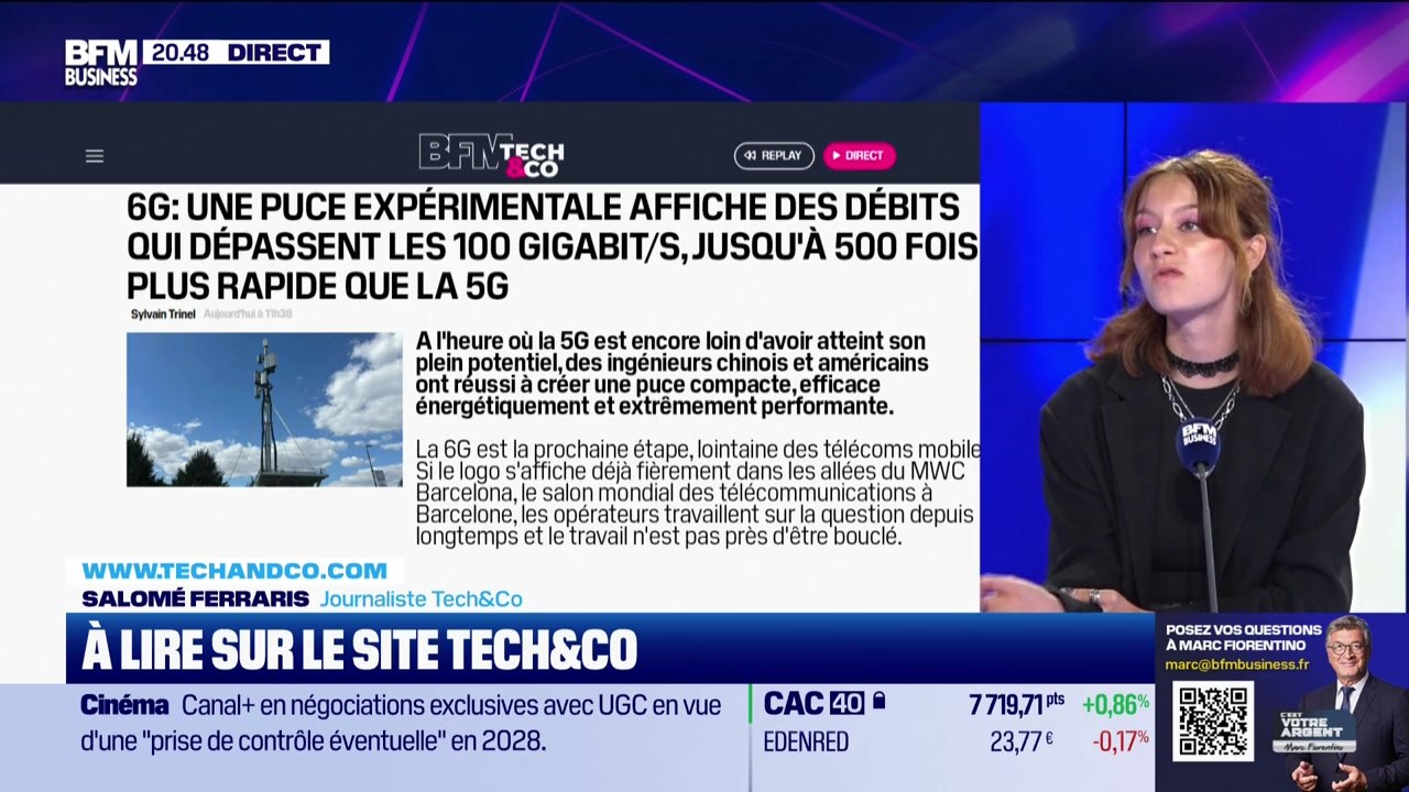 À lire sur le site Tech&Co : 6G, une puce expérimentale affiche des débits qui dépassent les 100 gigabits/s, jusqu'à 500 fois plus rapide que la 5G, par Salomé Ferraris - 03/09
