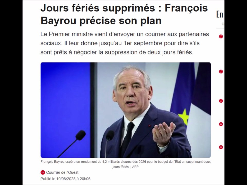 Deux jours fériés en moins ? La cinquième semaine de congés échangeable contre du salaire ?