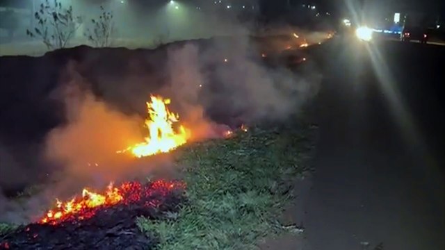 Grande área de vegetação pega fogo às margens da BR-369, em Cascavel