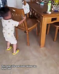 This cute little one loves taking care of his dad!