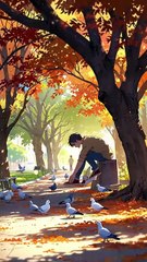 Pigeons in the Autumn Park