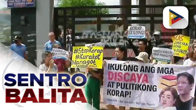 Ilang grupo, nagsagawa ng kilos-protesta sa tapat ng compound ng isa sa mga kumpanya na pagmamay-ari ng pamilya Discaya; resulta ng imbestigasyon sa luxury cars ng pamilya, inaasahang mailalabas sa susunod na dalawang linggo | ulat ni JM Pineda
