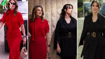 Rania di Giordania in rosso, la nuora Rajwa in nero: un'accoppiata royal super chic