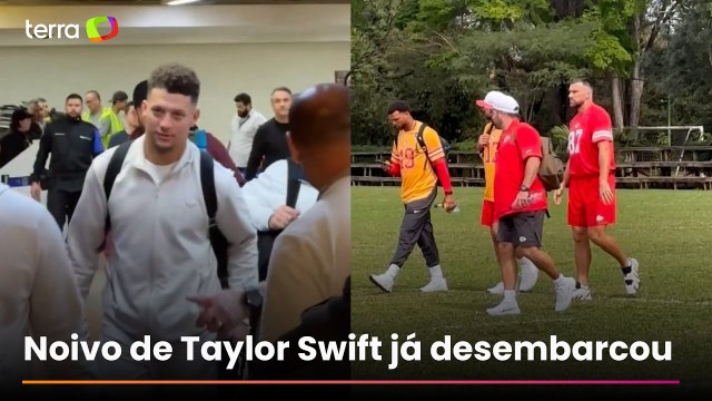 Mahomes e Kelce: Estrelas da NFL chegam ao Brasil aos gritos dos fãs no aeroporto de Guarulhos