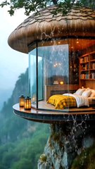Glass Room Cliffside Resort Cabin, Mountain Views, Rainy Day Camping.