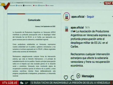 APAV expresa preocupación ante despliegue militar de EE. UU. en el Caribe