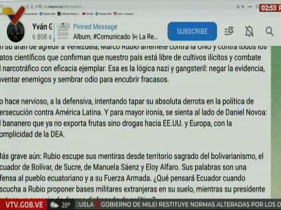 Canciller Yván Gil: En su afán de agredir a Venezuela, Marco Rubio arremete contra la ONU