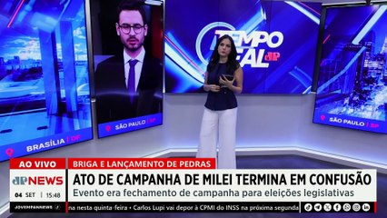 Briga e pedras marcam ato de campanha de Javier Milei na Argentina | TEMPO REAL