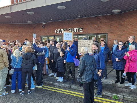 (September 2025) Cannock Chase Theatre Trust musical protest outside council offices over rejection of Prince of Wales Theatre plans