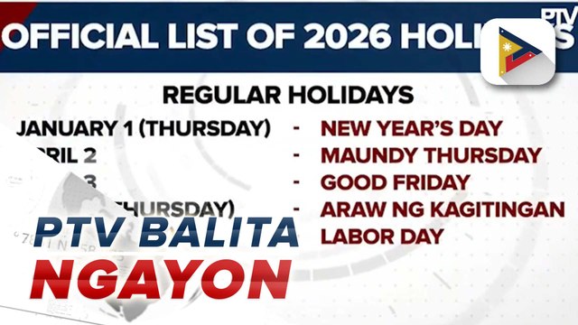 Listahan ng mga holiday sa 2026 inilabas na ng Malacañang