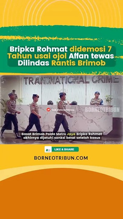 Bripka Rohmat didemosi 7 tahun usai ojol Affan tewas dilindas rantis Brimob