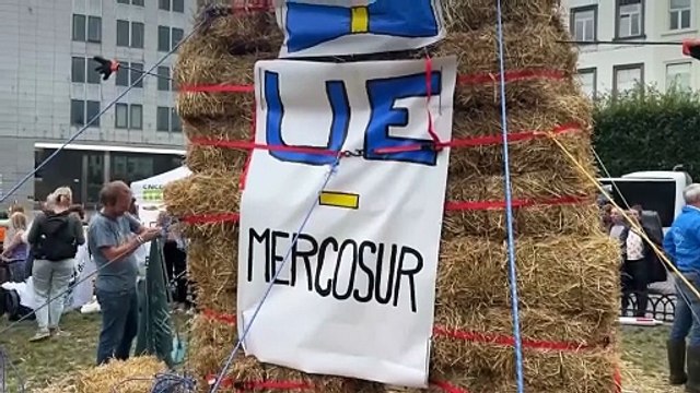 Protesta degli agricoltori a Bruxelles contro l'accordo commerciale Ue-Mercosur