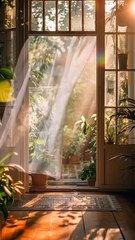 Sunlight Streaming Through Window into Room with Potted Plants Aesthetic Video