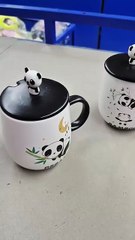 Panda Mug with 3D Hand-Painted Lid and Spoon Funny Pink Ceramic Panda Coffee Mug Tea Cup