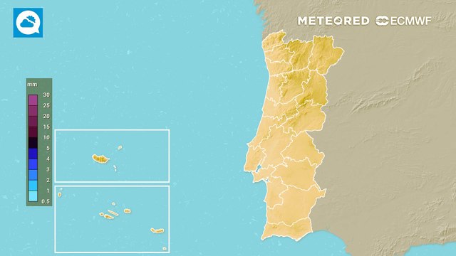 Previsão de chuva acumulada para os próximos dias em Portugal
