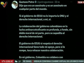 Presidente Gustavo Petro condena el ataque de Estados Unidos a una lancha cerca de Venezuela