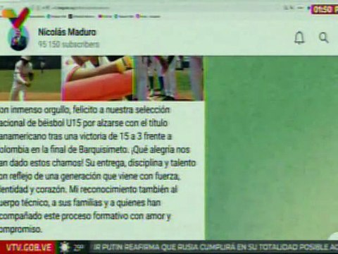 Pdte. Nicolás Maduro felicita a la selección de béisbol U15 por alzarse con el título Panamericano