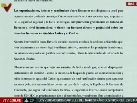 Comunicado | Asociación Americana de Juristas alerta por despliegue militar de EE. UU. en el Caribe