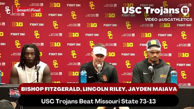 USC Trojans Coach Lincoln Riley, Safety Bishop Fitzgerald, and Quarterback Jayden Maiava discusses the trojans confidence from game 1
