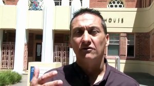 Dezi Freeman rants about police and a magistrate outside Wangaratta court