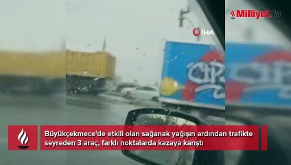 Büyükçekmece'de yağmur etkili oldu: 3 araç kazaya karıştı
