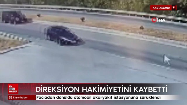 Kastamonu'da faciadan dönüldü otomobil akaryakıt istasyonuna sürüklendi