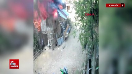 Karabük'te anne ve engelli oğlunu kurtarmak için yanan eve girdi