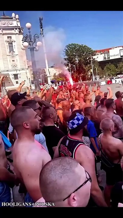 Lech poznan hooligans take the street in Belgrade