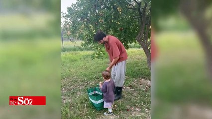 Ekranların aranan ismi, oğlu ile bahçeye girdi hasat yaptı