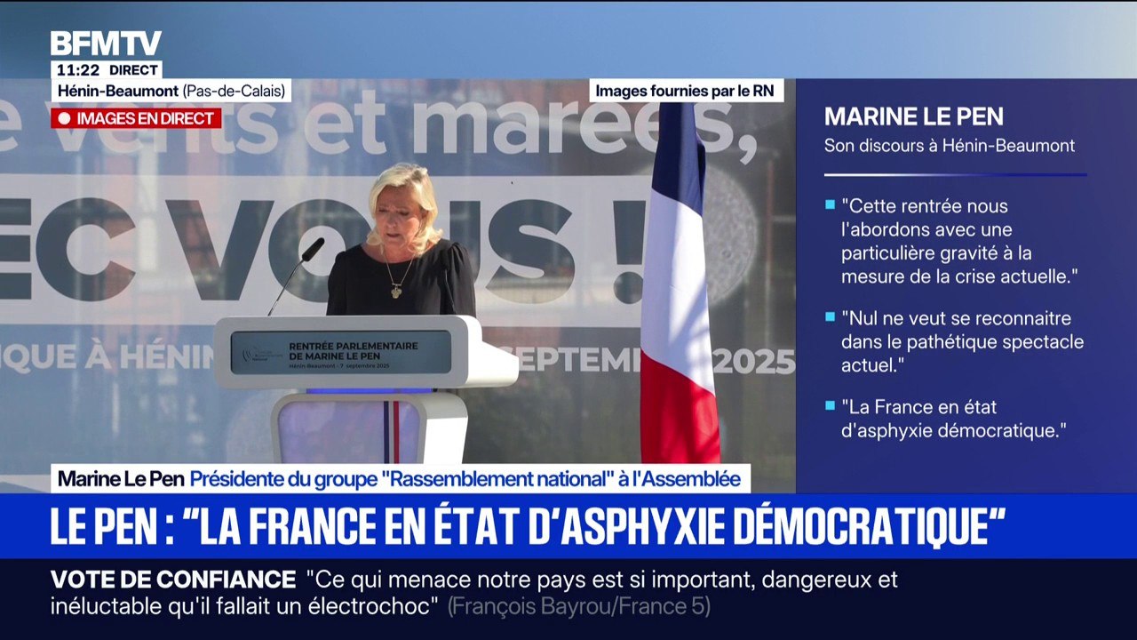 Crise politique: "La France est en état d'asphyxie démocratique", affirme Marine Le Pen