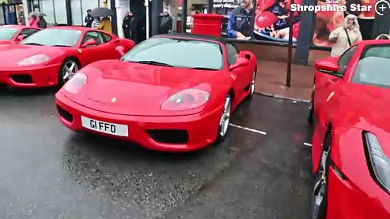 Ferraris line the High Street in Bridgnorth for the Italian Moto Fest event.