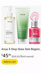 Anua 3-Step Glass Skin Beginner Set, Double Cleansing with Facial Serum, Oil
