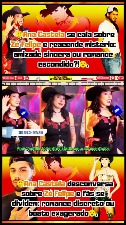 Que babado!😲 Embaraço de #AnaCastela ao falar de #ZéFelipe levanta dúvida: há algo além dos palcos?.Notícias 100 notícias dos Famosos