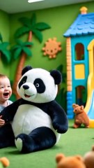 cute baby playing with panda
