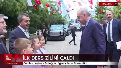 Cumhurbaşkanı Erdoğan, öğrencilerle fidan dikti