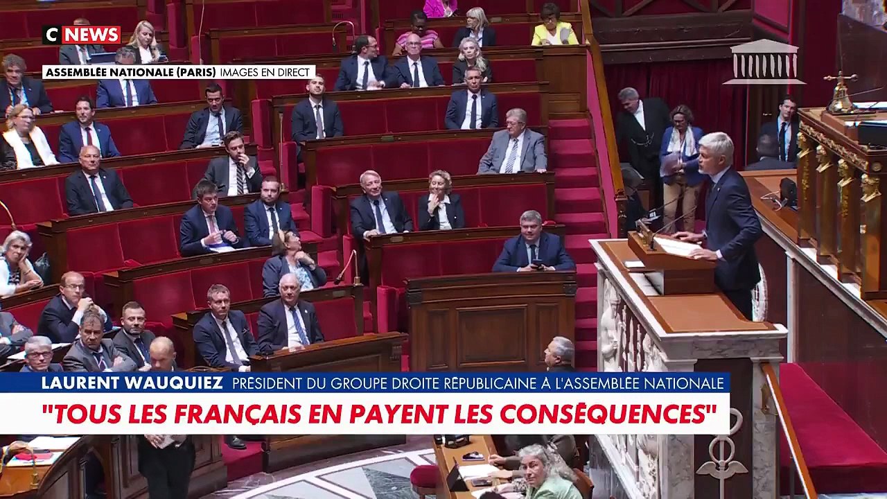 Vote de confiance - Laurent Wauquiez, président des députés LR : «Nous n'accepterons jamais qu'un gouvernement comporte des députés de La France insoumise. Nous n'accepterons jamais que se mette en place ici le programme funeste du Nouveau front populaire